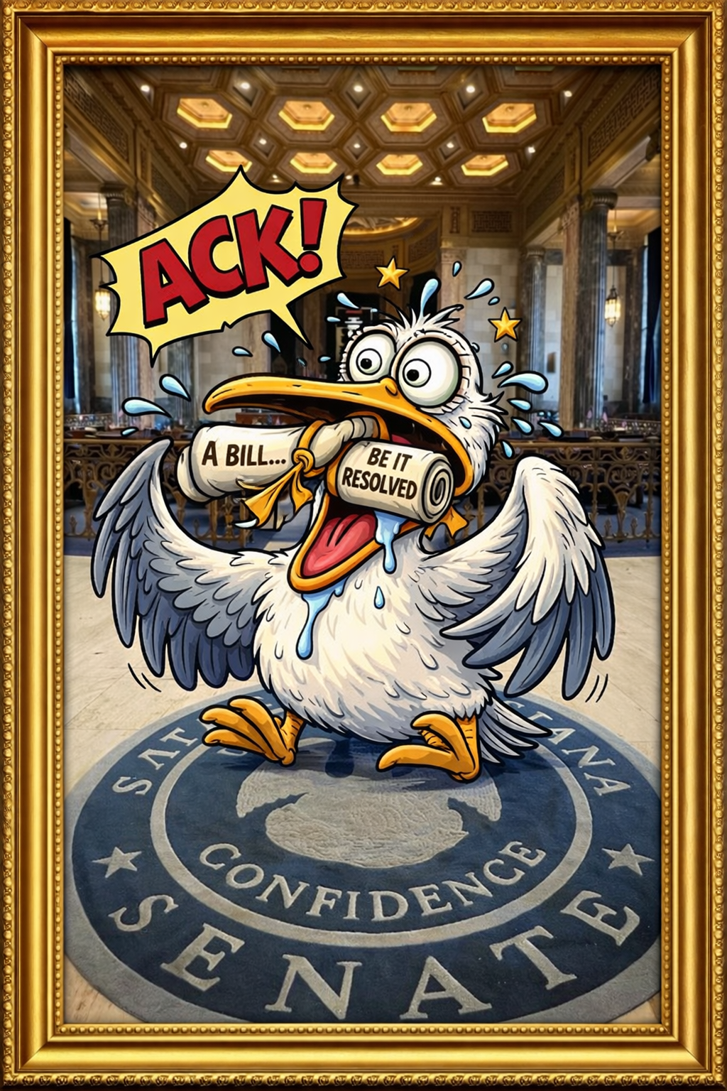 The Undigest pelican logo in the Louisiana Senate chamber